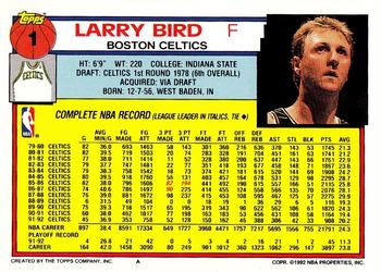 1992-93 Topps #1 Larry Bird Back