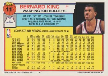 1992-93 Topps #11 Bernard King Back