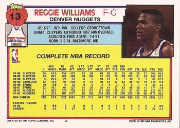 1992-93 Topps #13 Reggie Williams Back