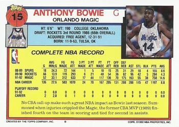 1992-93 Topps #15 Anthony Bowie Back