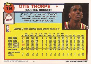 1992-93 Topps #19 Otis Thorpe Back