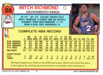 1992-93 Topps #25 Mitch Richmond Back