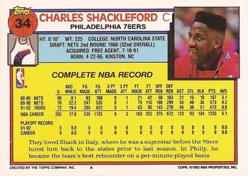 1992-93 Topps #34 Charles Shackleford Back