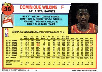1992-93 Topps #35 Dominique Wilkins Back