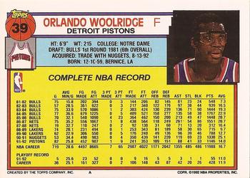 1992-93 Topps #39 Orlando Woolridge Back