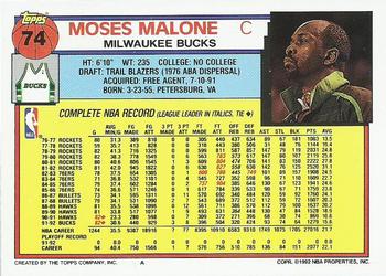 1992-93 Topps #74 Moses Malone Back