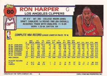 1992-93 Topps #80 Ron Harper Back