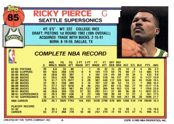 1992-93 Topps #85 Ricky Pierce Back