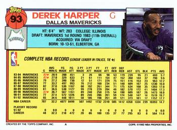 1992-93 Topps #93 Derek Harper Back