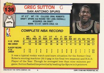 1992-93 Topps #136 Greg Sutton Back