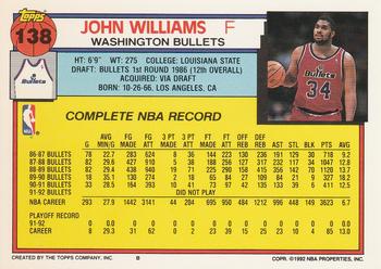 1992-93 Topps #138 John Williams Back