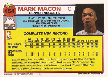 1992-93 Topps #154 Mark Macon Back