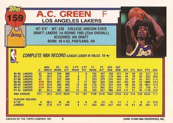 1992-93 Topps #159 A.C. Green Back