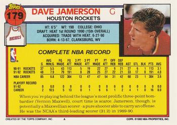 1992-93 Topps #179 Dave Jamerson Back