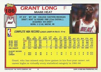1992-93 Topps #186 Grant Long Back