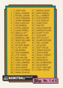 1992-93 Topps #197 Checklist 1: 1-99 Front