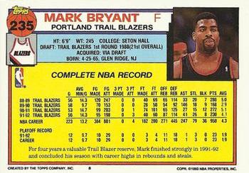 1992-93 Topps #235 Mark Bryant Back