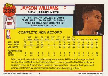1992-93 Topps #238 Jayson Williams Back