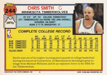 1992-93 Topps #244 Chris Smith Back