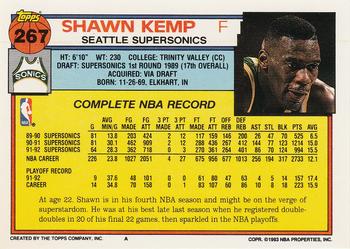 1992-93 Topps #267 Shawn Kemp Back