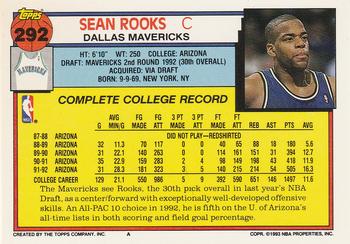1992-93 Topps #292 Sean Rooks Back