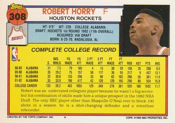 1992-93 Topps #308 Robert Horry Back