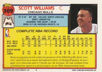 1992-93 Topps #309 Scott Williams Back