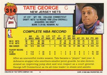 1992-93 Topps #314 Tate George Back