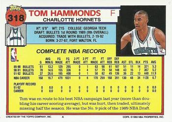 1992-93 Topps #318 Tom Hammonds Back