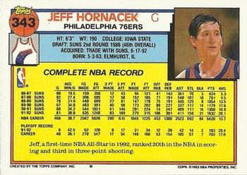 1992-93 Topps #343 Jeff Hornacek Back