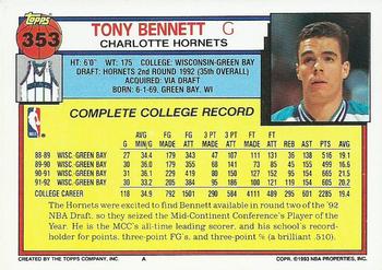 1992-93 Topps #353 Tony Bennett Back