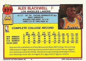 1992-93 Topps #371 Alex Blackwell Back