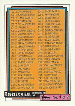 1992-93 Topps #395 Checklist 1: 199-297 Front