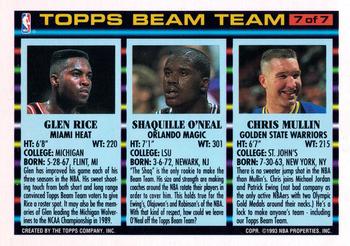 1992-93 Topps - Beam Team #7 Chris Mullin / Shaquille O'Neal / Glen Rice Back