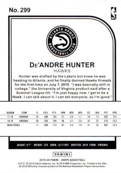 2019-20 Hoops #299 De'Andre Hunter Back