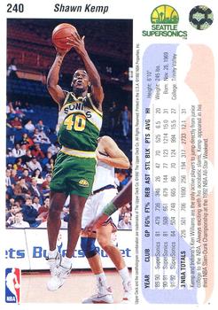 1992-93 Upper Deck #240 Shawn Kemp Back