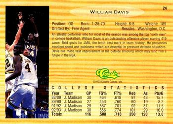1993 Classic Draft Picks #24 William Davis Back