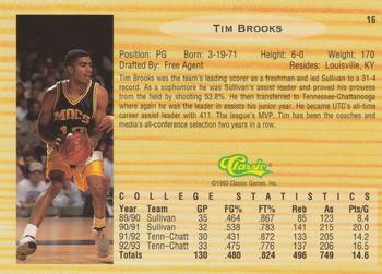 1993 Classic Draft Picks #16 Tim Brooks Back