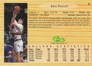 1993 Classic Draft Picks #57 Eric Pauley Back