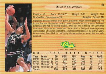1993 Classic Draft Picks #58 Mike Peplowski Back