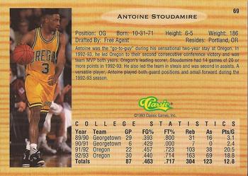 1993 Classic Draft Picks #69 Antoine Stoudamire Back