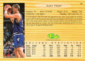 1993 Classic Draft Picks #74 Gary Trost Back