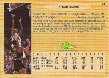1993 Classic Draft Picks #93 Khari Jaxon Back