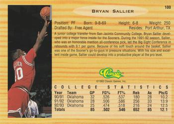 1993 Classic Draft Picks #100 Bryan Sallier Back