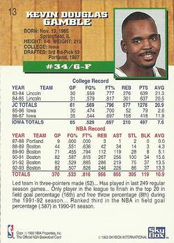 1993-94 Hoops #13 Kevin Gamble Back