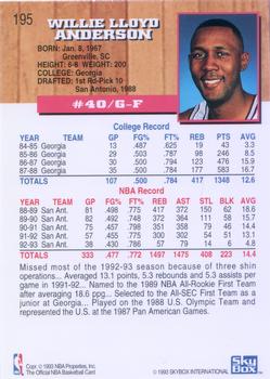 1993-94 Hoops #195 Willie Anderson Back