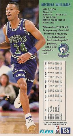 1993-94 Jam Session #136 Micheal Williams Back