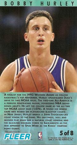 1993-94 Jam Session - Rookie Standouts #5 Bobby Hurley Back