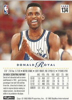 1993-94 SkyBox Premium #134 Donald Royal Back
