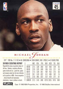 1993-94 SkyBox Premium #45 Michael Jordan Back